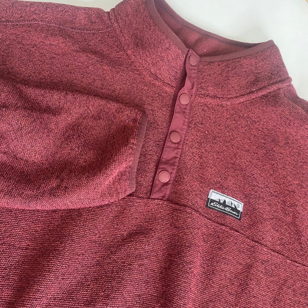 Eddie Bauer Pullover Fleece Sweater Mens XLT Red Long‎ Sleeve Moch Neck Casual